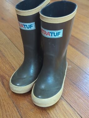 XTRATUF Kids Waterproof Brown Rain Boots with Tan Trim